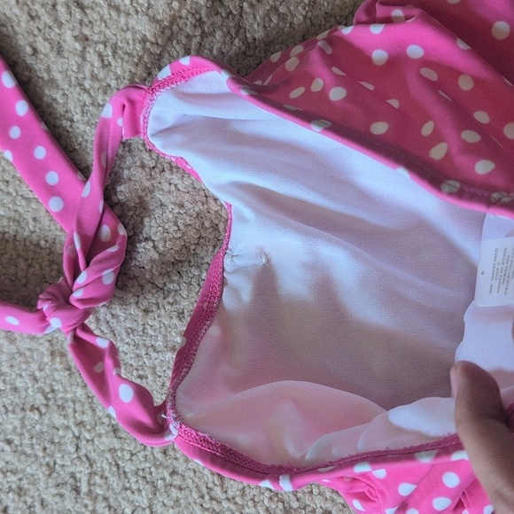Janie & Jack Pink & White Polkadot Halter With Ruffle Swimsuit Size 4 - Picture 8 of 10